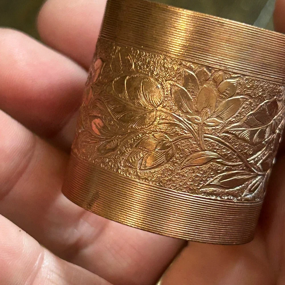 Vintage Coppercraft Guild Copper Napkin Rings Set of 8 Tooled Floral Pattern